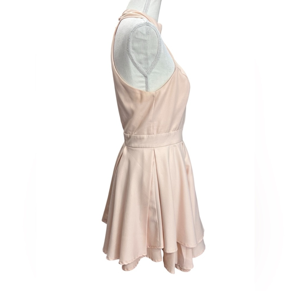 Lulus Peach Halter Fit Flare Mini Dress Open Back Ruffle Skater Medium - Picture 8 of 14
